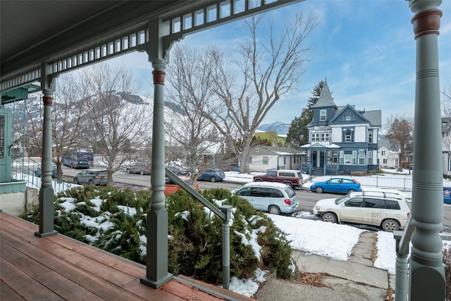 exterior space featuring a mountain view