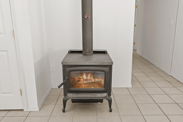 interior details with a wood stove