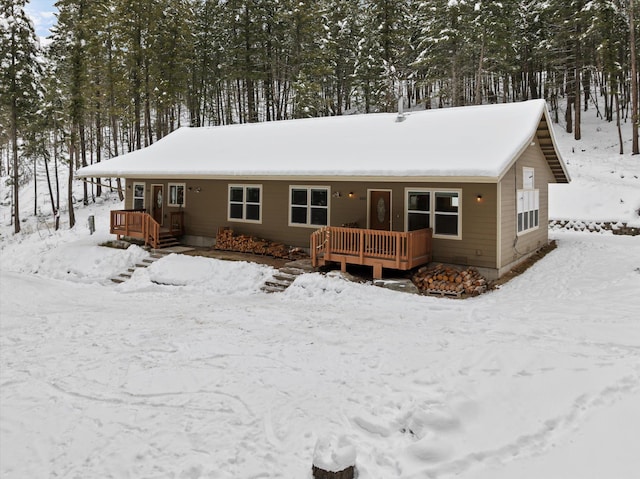 view of snow covered property