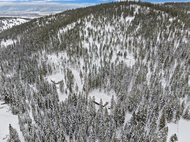 snowy aerial view featuring a mountain view