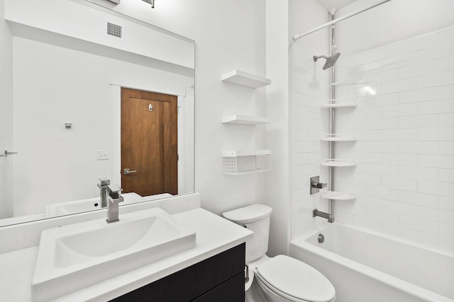 full bathroom with shower / bathtub combination, vanity, and toilet