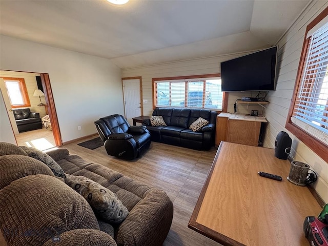 living room with vaulted ceiling