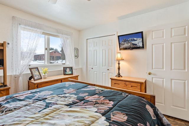 bedroom with a closet and ceiling fan