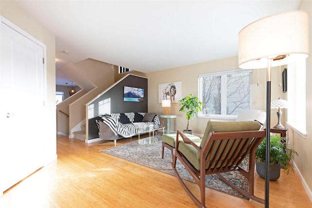 living room with hardwood / wood-style flooring