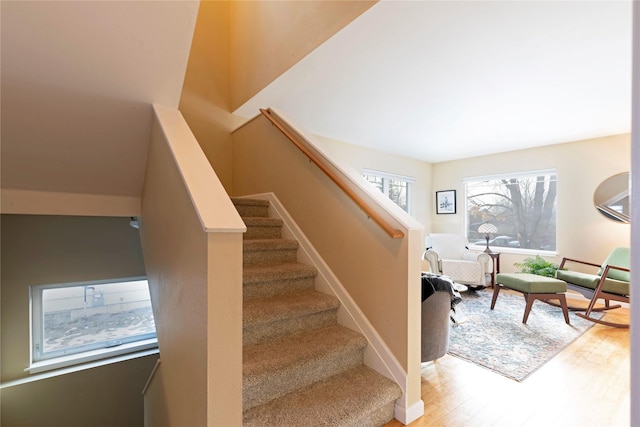 staircase featuring hardwood / wood-style floors