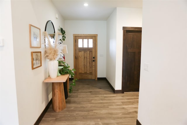 doorway featuring light wood-type flooring