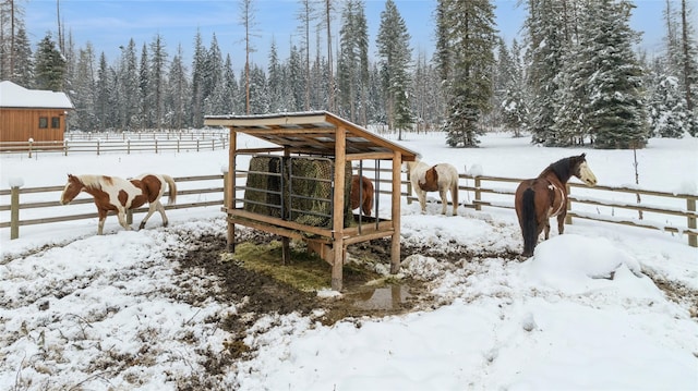 snowy yard featuring a rural view