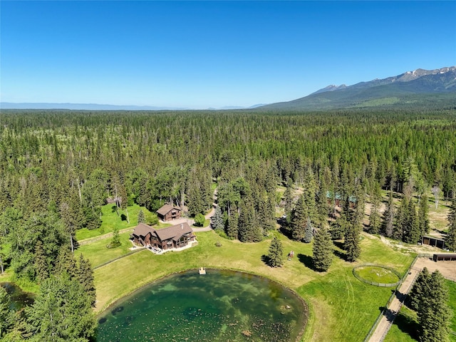 190 Black Bear Ln, Bigfork, MT 59911 - drone / aerial view of a heavily wooded area and a water and mountain view