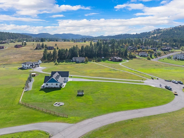 aerial view featuring a mountain view and a rural view