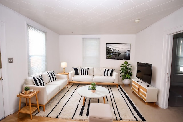 living room with light parquet flooring