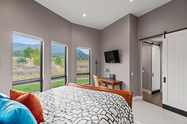 bedroom featuring a barn door