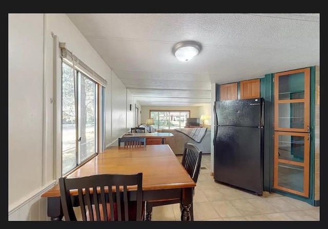 dining room with a textured ceiling