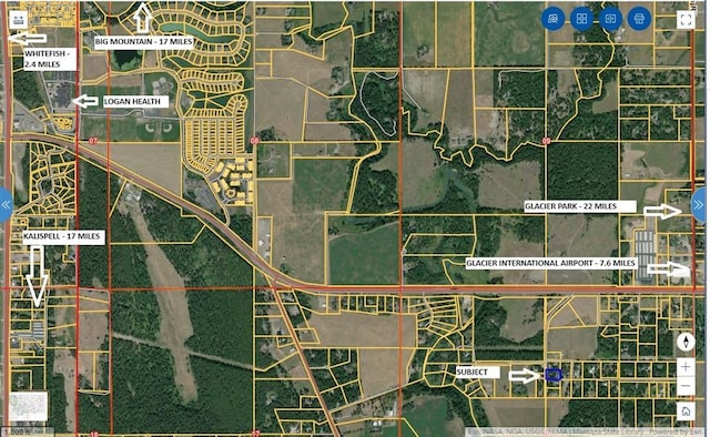 aerial overview of property's location featuring property parcel outlined