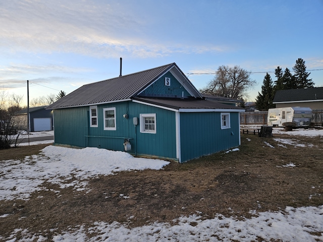 view of snow covered exterior