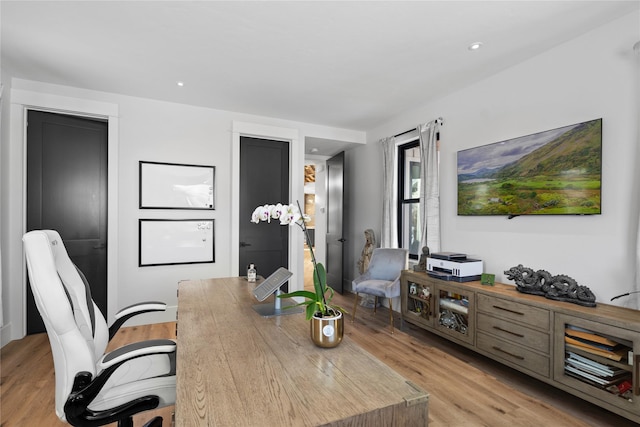 office space featuring light hardwood / wood-style flooring