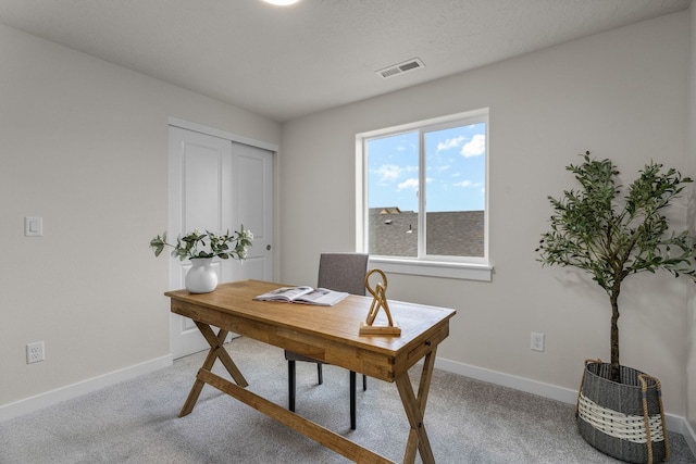 view of carpeted home office