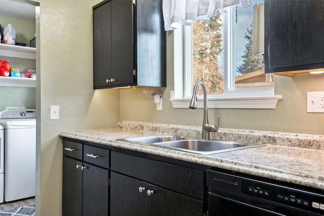 kitchen featuring sink, black dishwasher, and independent washer and dryer