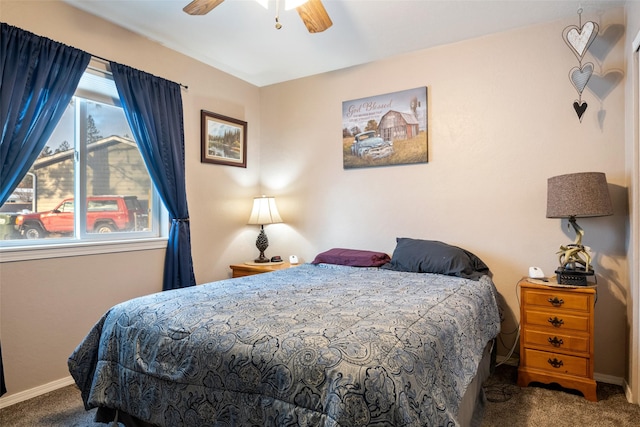 bedroom featuring ceiling fan and carpet floors