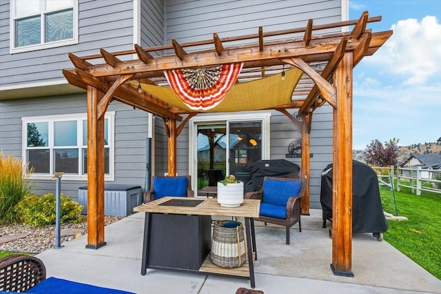 view of patio / terrace featuring a pergola and area for grilling