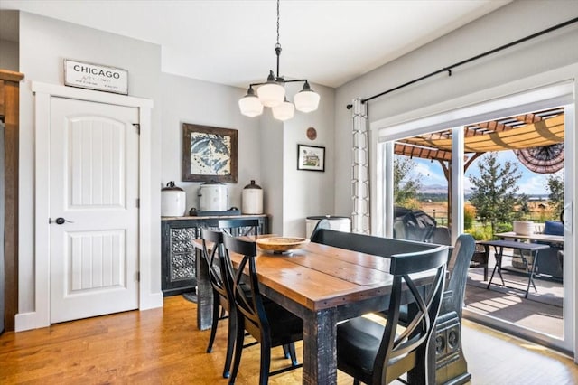 dining room featuring a chandelier and light hardwood / wood-style flooring