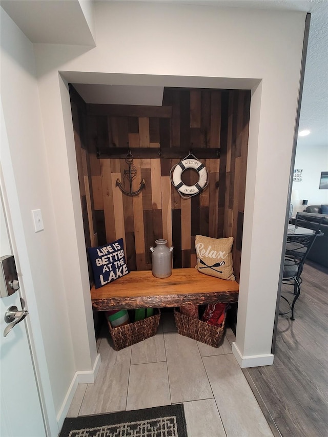 mudroom with tile patterned flooring