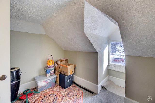 additional living space featuring lofted ceiling and a textured ceiling