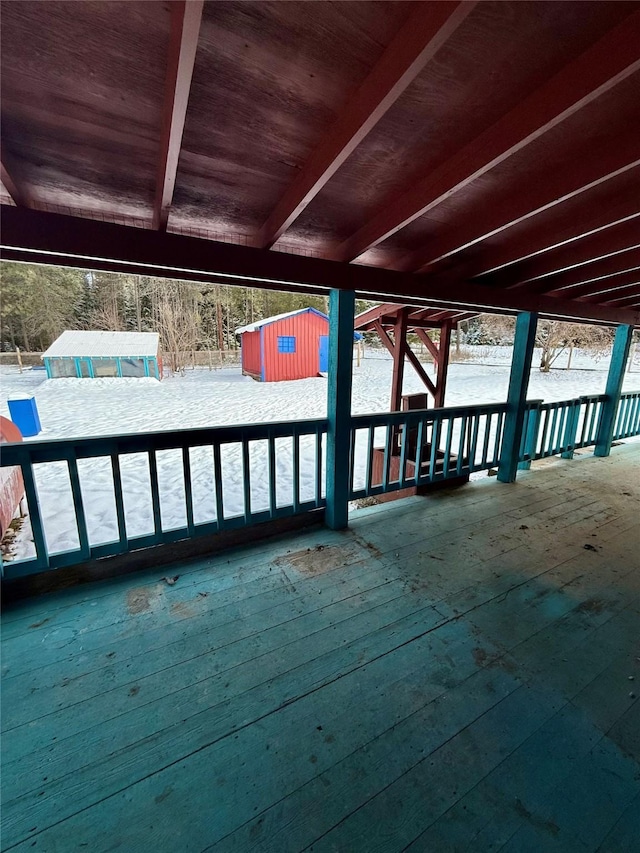 view of dock featuring a wooden deck