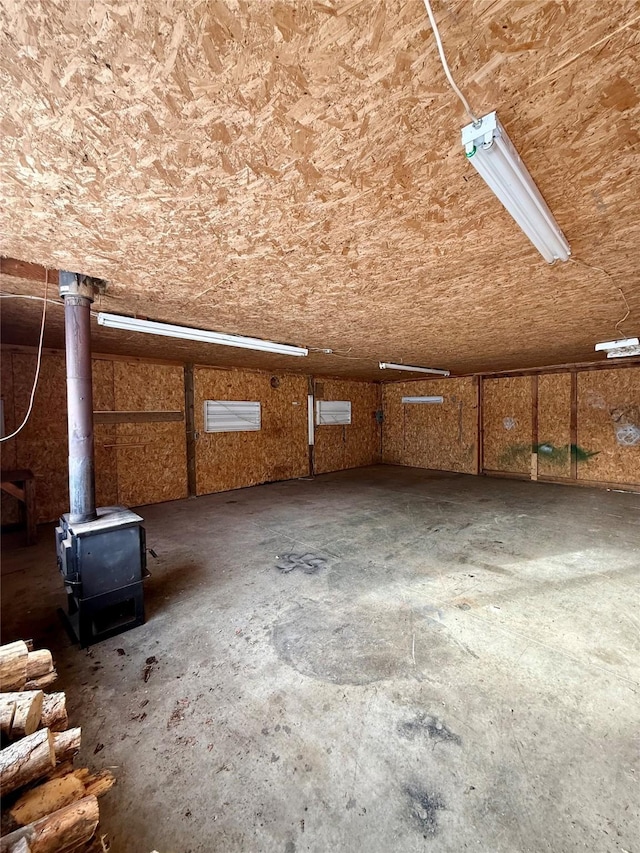 interior space with a wood stove