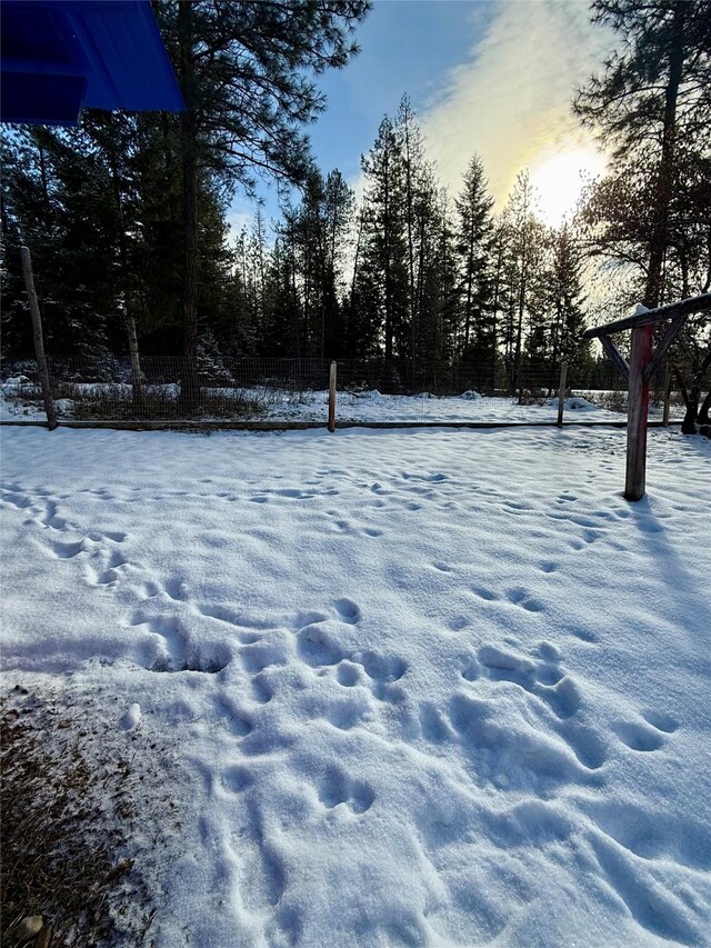 view of yard covered in snow