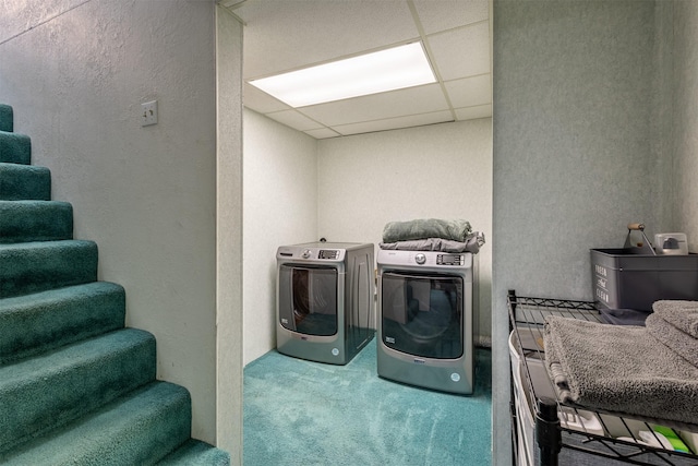 washroom with carpet and washer and clothes dryer