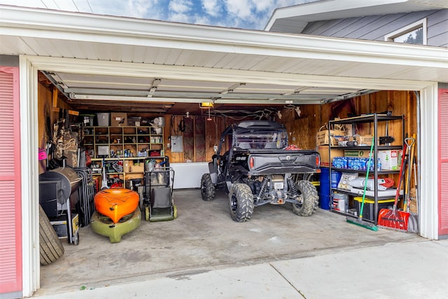 garage with a garage door opener