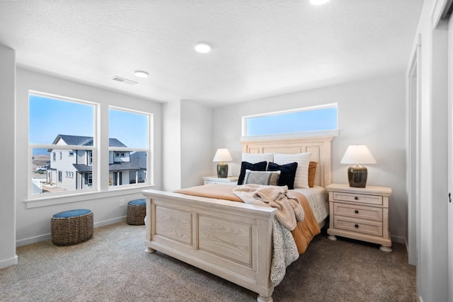 carpeted bedroom with multiple windows