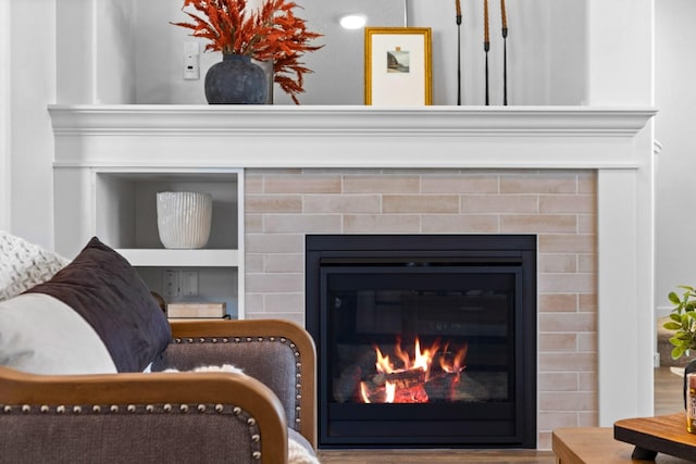 5843 Horn Rd, Missoula, MT 59808 - detailed view of a glass covered fireplace and built in shelves