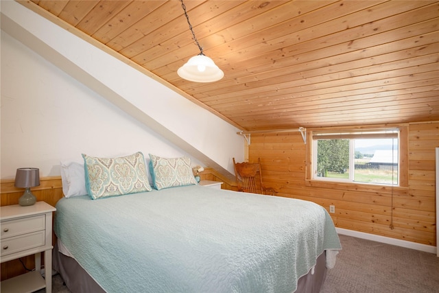 7 Hardy Cir, Ennis, MT 59729 - bedroom featuring wood ceiling, wooden walls, and carpet floors