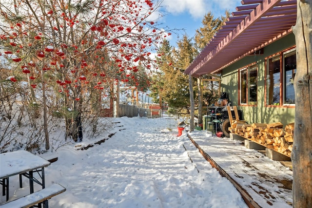 view of yard layered in snow