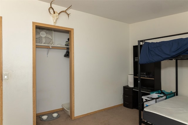 bedroom with a closet and carpet