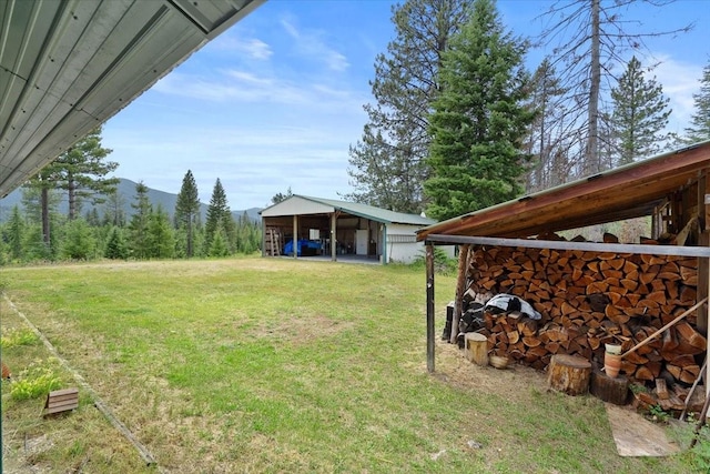 view of yard with a carport and an outdoor structure