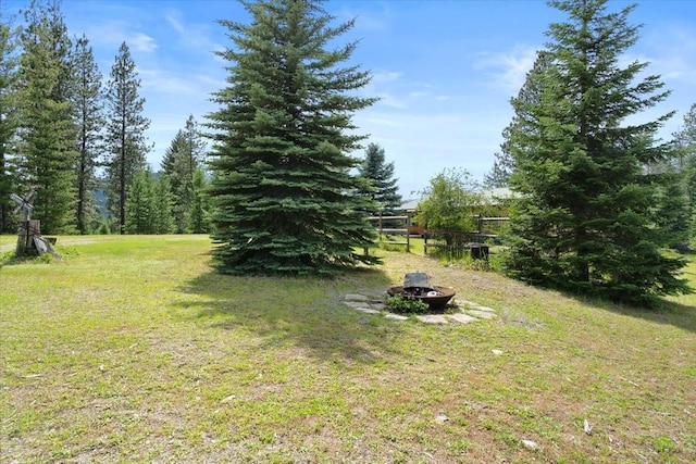 view of yard featuring an outdoor fire pit