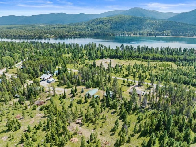 aerial view with a water and mountain view