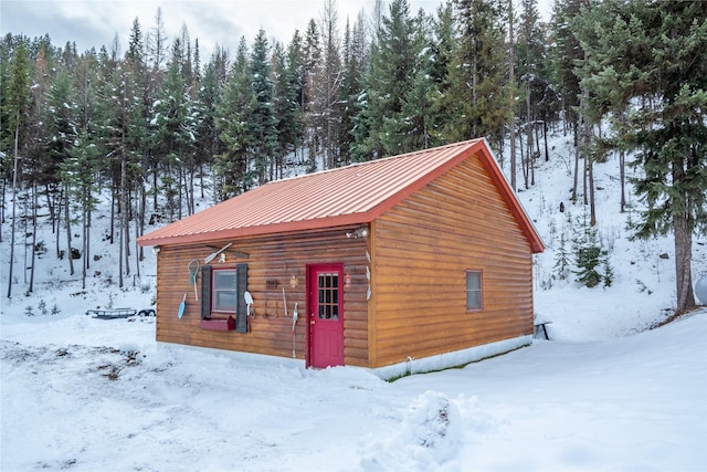 view of snow covered property