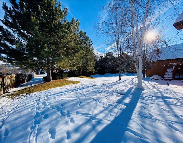 view of yard layered in snow