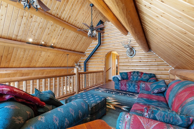 2122 Lightning Draw Trl, Victor, MT 59875 - living room featuring log walls and wood ceiling