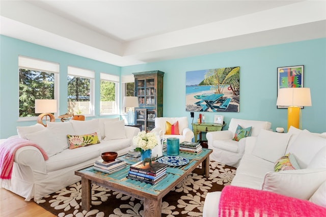 living room with hardwood / wood-style floors