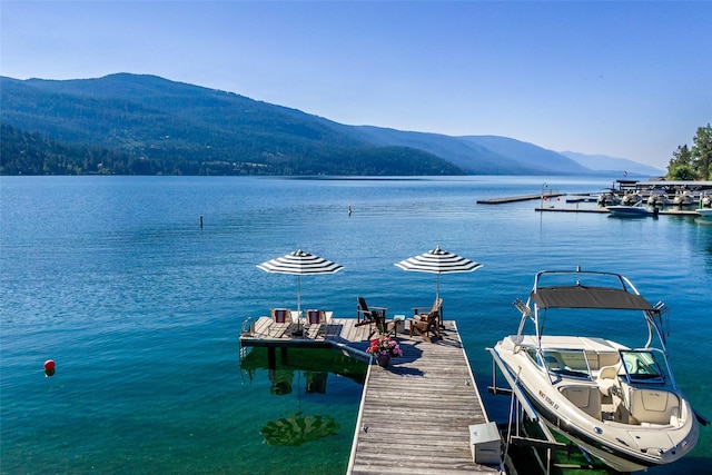 dock area featuring a water and mountain view