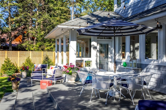 view of patio featuring a wooden deck