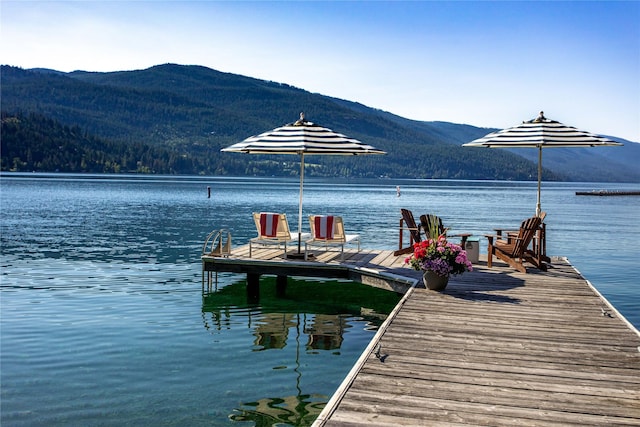 dock area featuring a water and mountain view