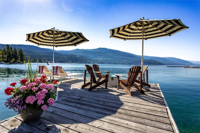 dock area featuring a water and mountain view