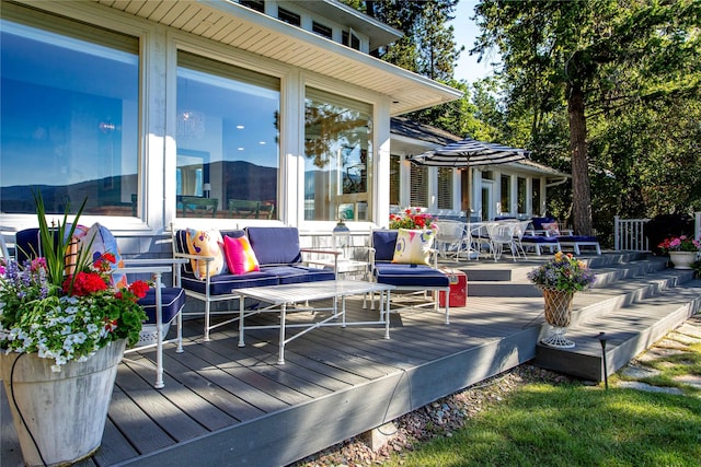 33191 Lakeshore Dr, Bigfork, MT 59911 - deck featuring an outdoor hangout area