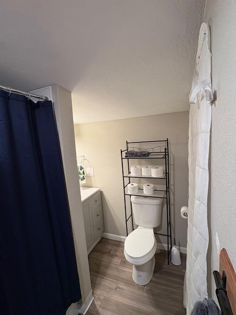 bathroom featuring vanity, hardwood / wood-style floors, and toilet