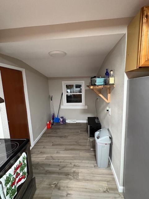 laundry room with light hardwood / wood-style flooring